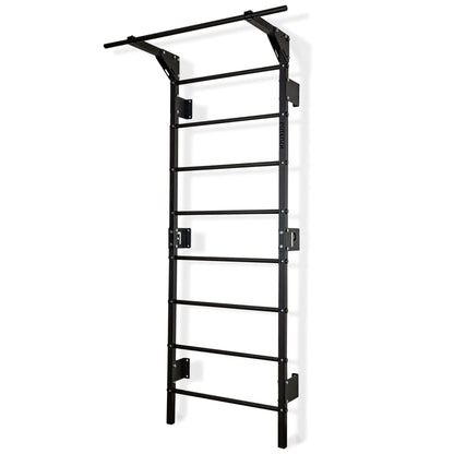 Espalier suédois étroit noir avec barre de traction, 230 x 66 cm