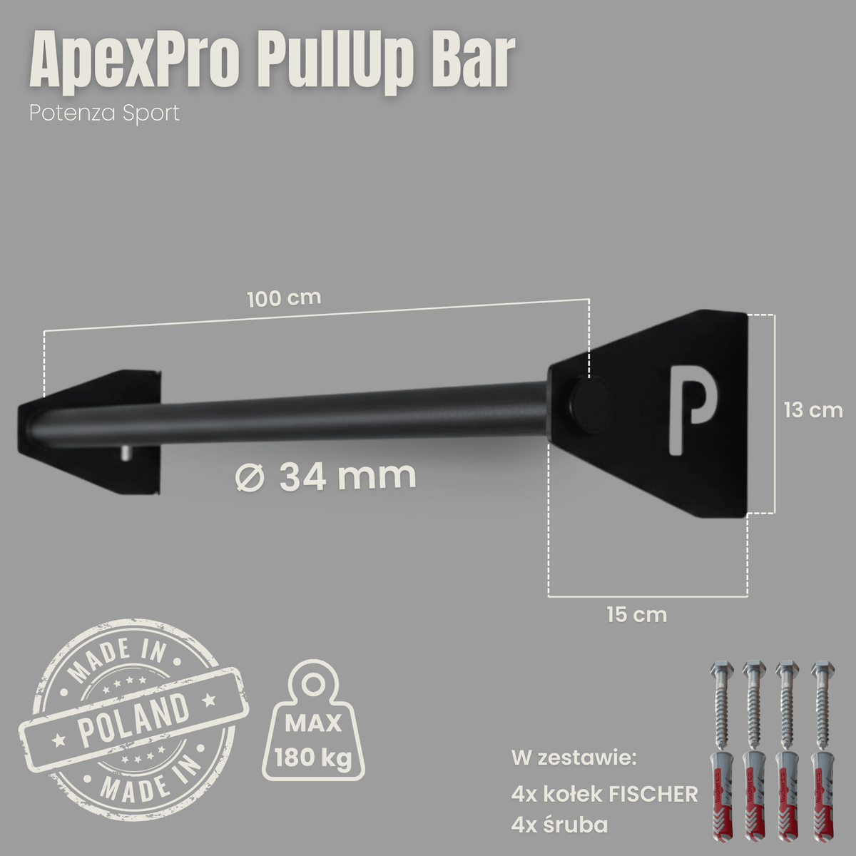 Barre de traction ApexPro noire installée dans une pièce